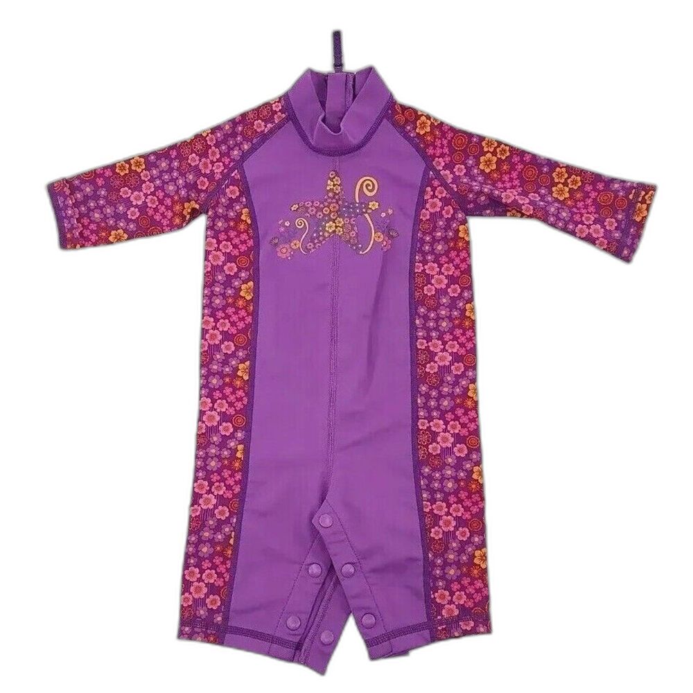 REI Baby Girl 12M One Piece Swimsuit Rash Guard Purple Sea Floral
